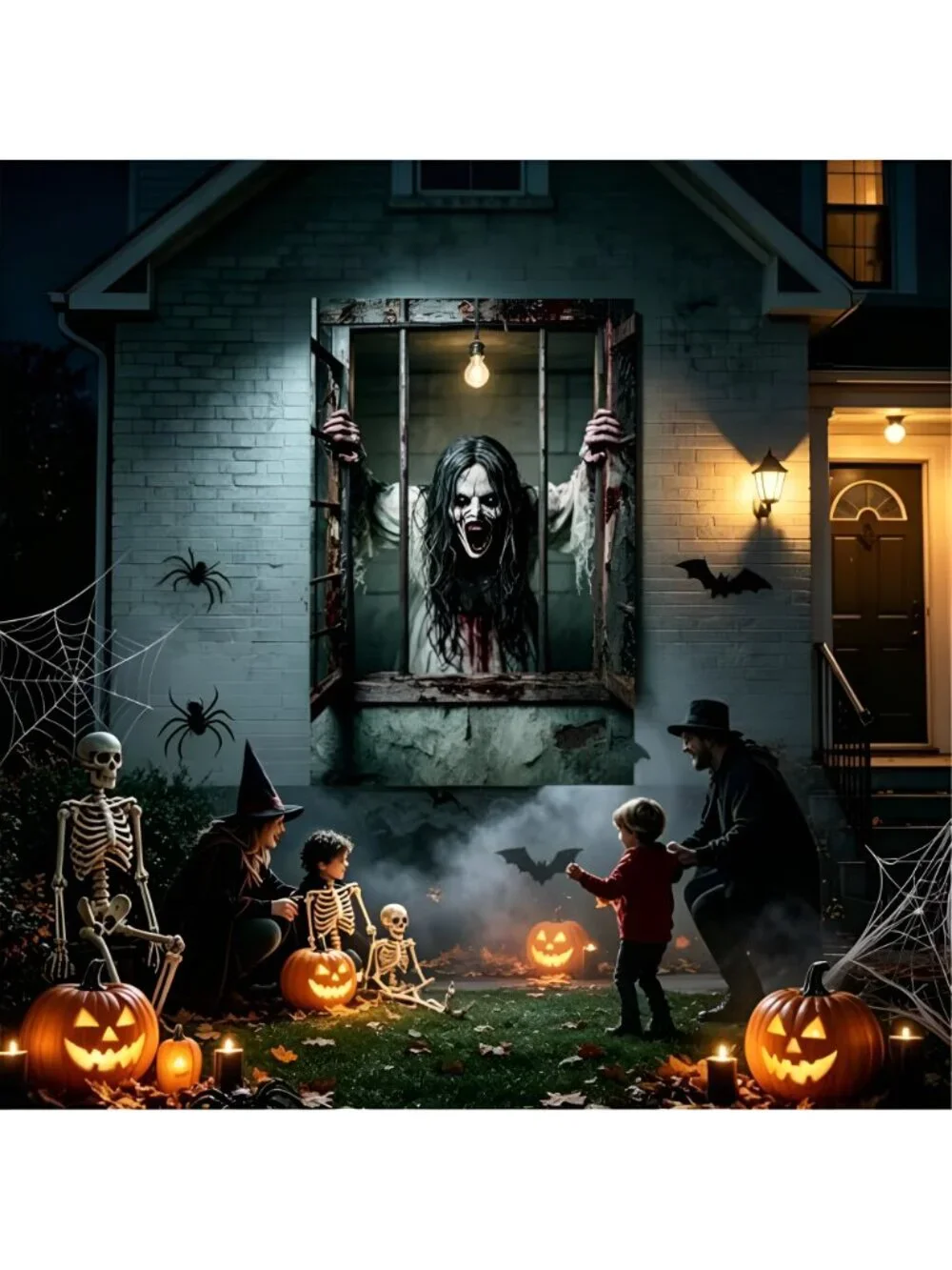 Scary Halloween Curtains Window Decorations Blood Ghost Door Cover